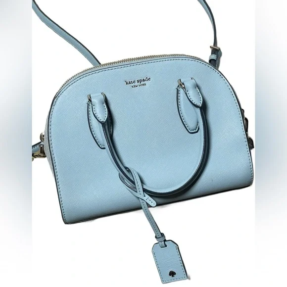 Kate Spade Baby Blue Reiley Medium Dome Saffiano Leather Satchel Crossbody Bag - Picture 3 of 16